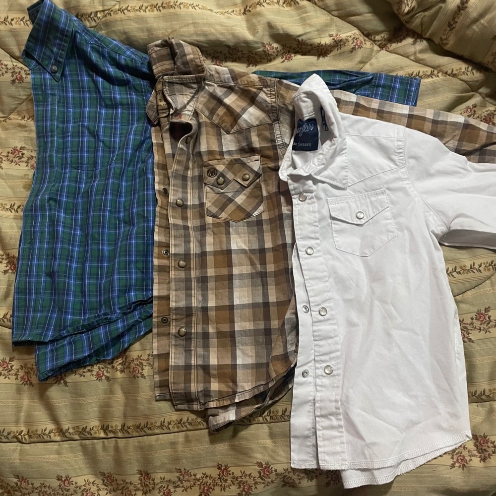 Wrangler Boys Western Snap Button Down Shirt Bundle Plaid White Size S 4 5 6 3pc